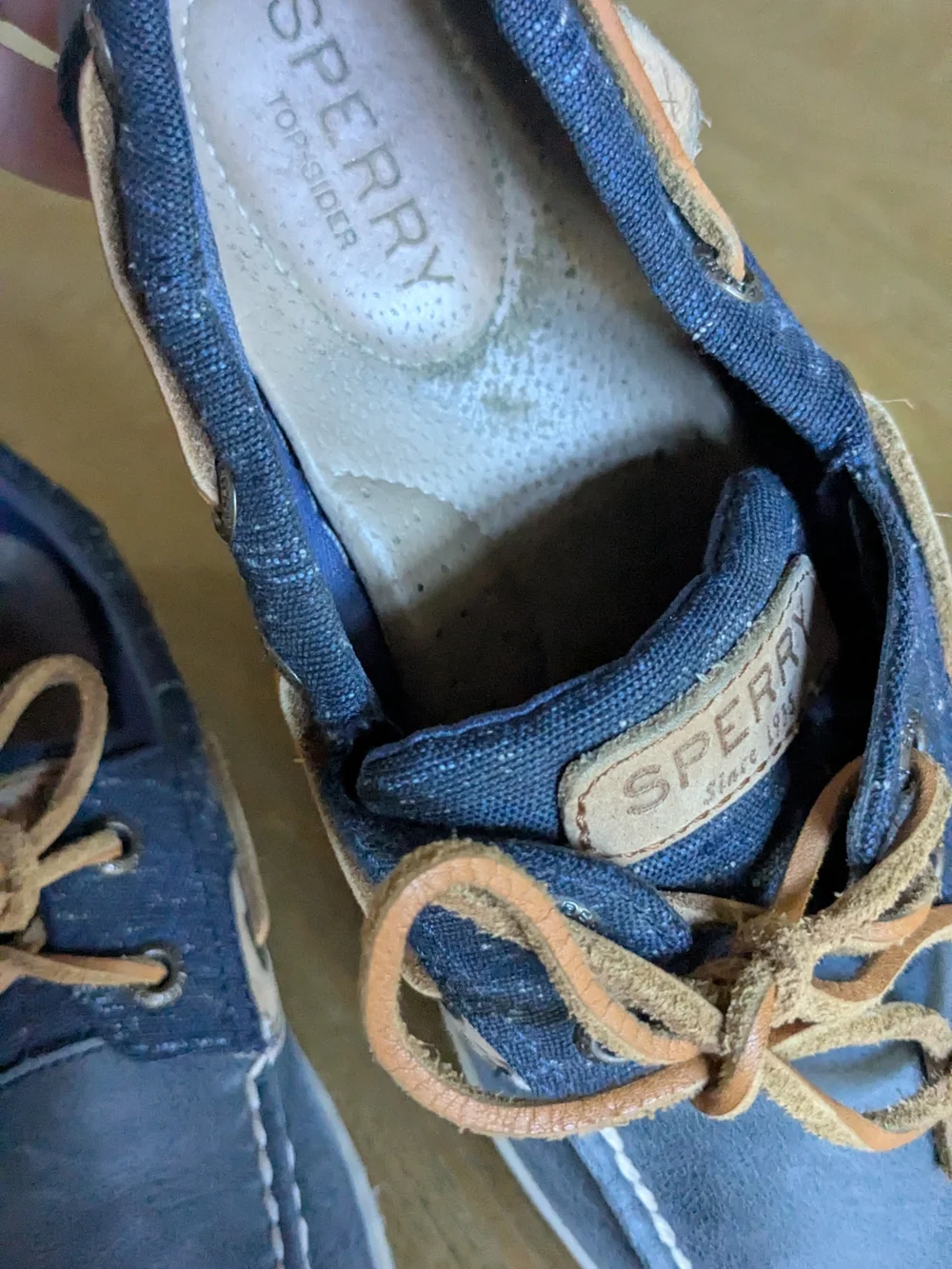 Women's Sperry Blue Canvas & Suede Boat Shoes with Tan Laces Size 6m